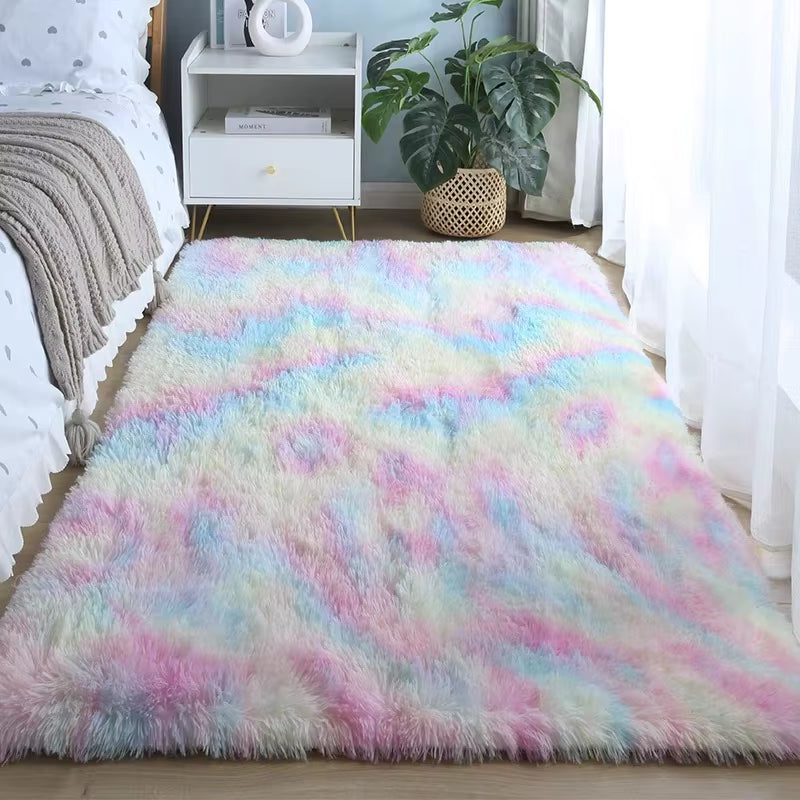 Tie-Dye Plush Carpet Soft Fluffy Living Room Bedroom Mat Home Decor Children'S Room Baby Crawling Non-Slip Floor Mat