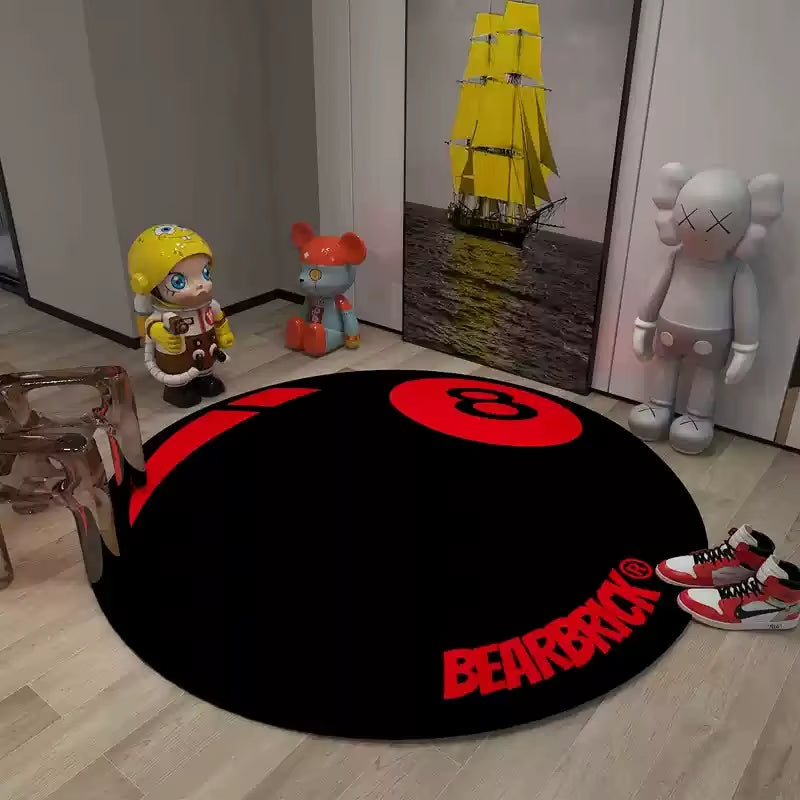 Carpet Simple Black 8 round Rugs Bedroom Bearbrick Billiards round Black 8 Pool Table Mat Dirt Resistant Carpet Floor Mat