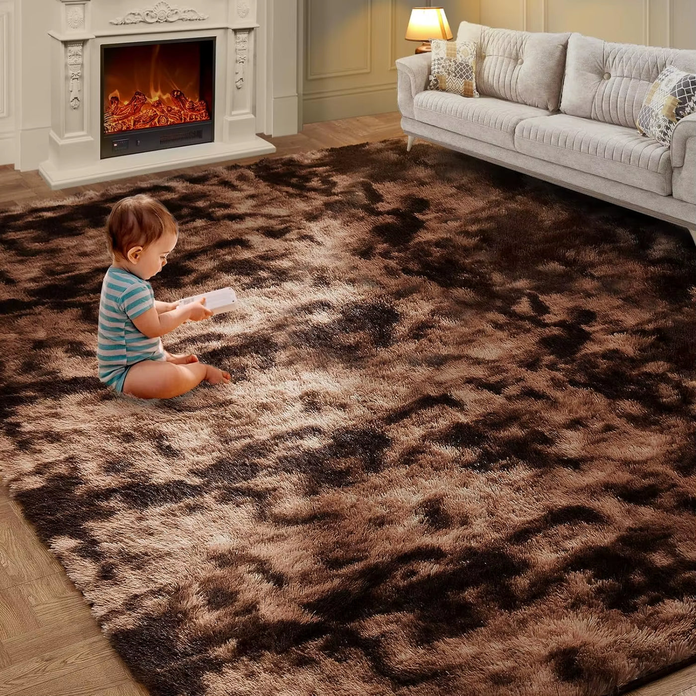 Tie-Dye Plush Carpet Soft Fluffy Living Room Bedroom Mat Home Decor Children'S Room Baby Crawling Non-Slip Floor Mat