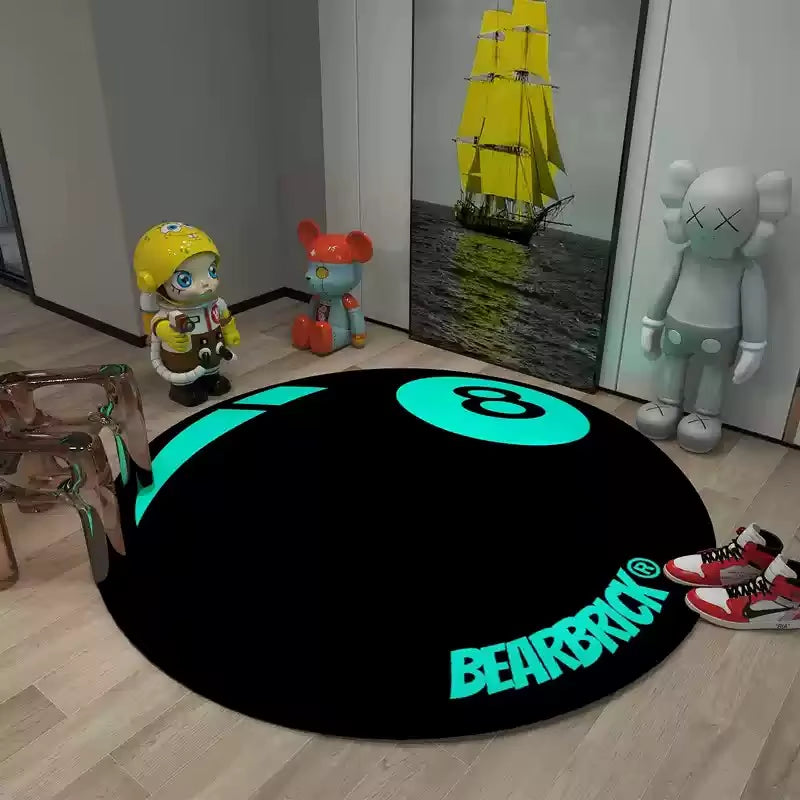Carpet Simple Black 8 round Rugs Bedroom Bearbrick Billiards round Black 8 Pool Table Mat Dirt Resistant Carpet Floor Mat