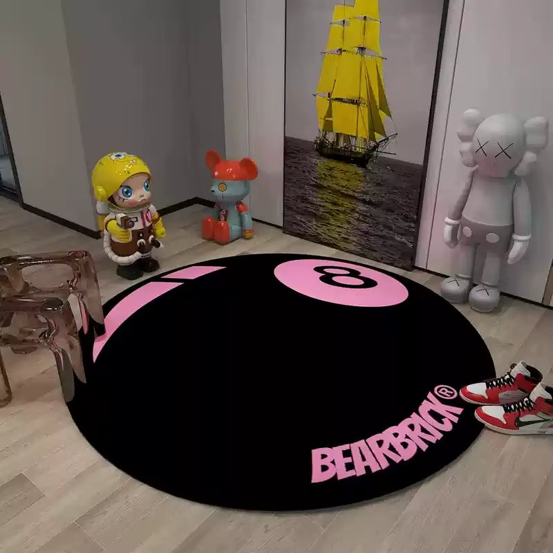 Carpet Simple Black 8 round Rugs Bedroom Bearbrick Billiards round Black 8 Pool Table Mat Dirt Resistant Carpet Floor Mat