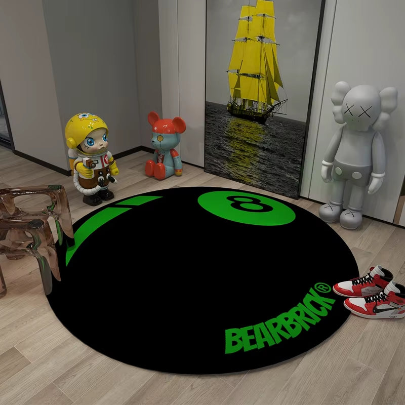 Carpet Simple Black 8 round Rugs Bedroom Bearbrick Billiards round Black 8 Pool Table Mat Dirt Resistant Carpet Floor Mat