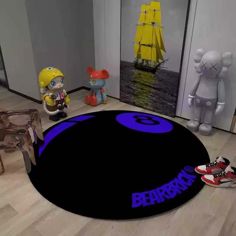 Carpet Simple Black 8 round Rugs Bedroom Bearbrick Billiards round Black 8 Pool Table Mat Dirt Resistant Carpet Floor Mat
