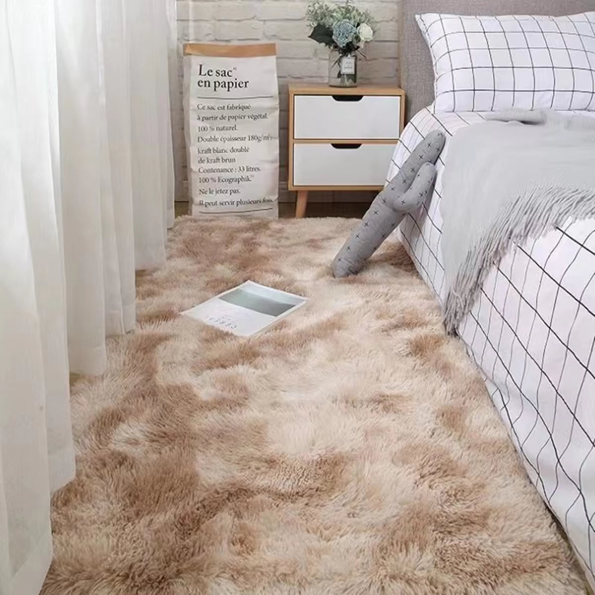 Soft Area Rugs Bedroom Carpet Fluffy Non-Slip Tie-Dyed Fuzzy Shag Plush Soft Shaggy Bedside Rug Living Room Carpet