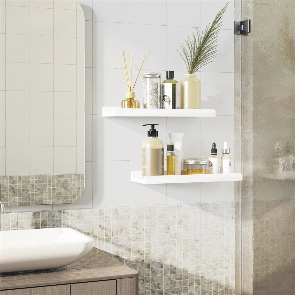 Modern Floating Shelves Set of 2 Wall Mounted Nursery Book Shelves Rustic Wooden Picture Ledge Shelf for Living Room Kitchen